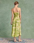 Yeşil Çiçekli A Kesim Midi Elbise