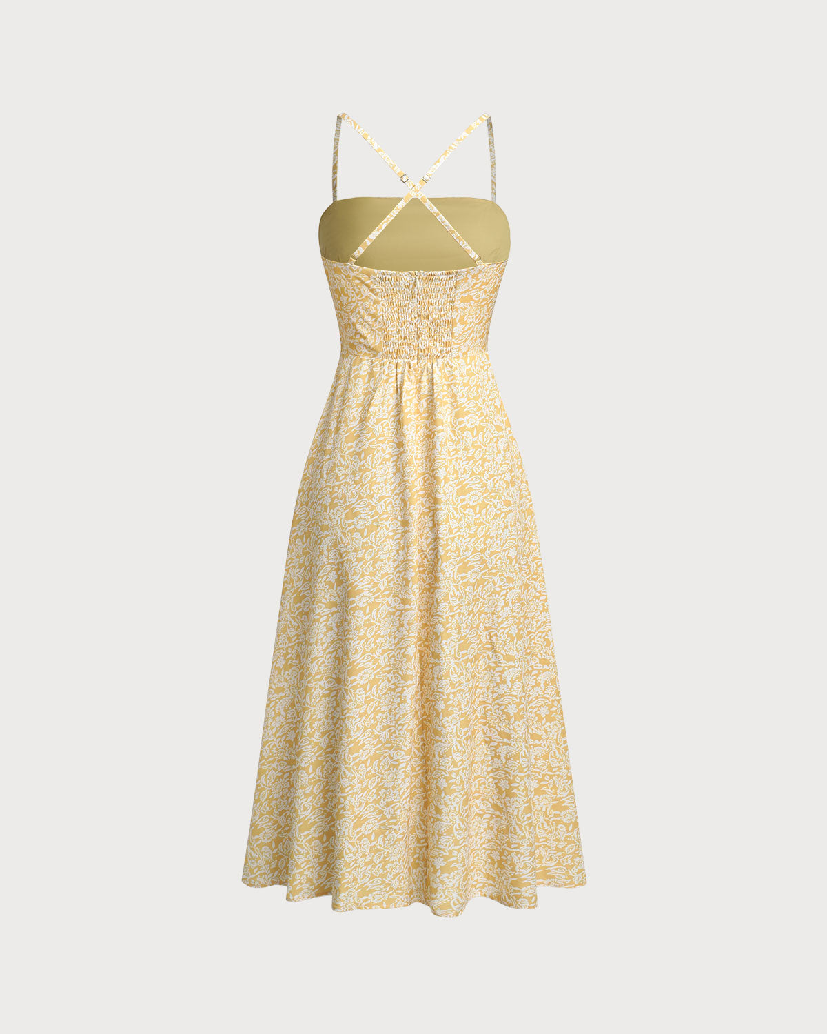 Sarı Çiçekli Sırtı Açık Slip Midi Elbise