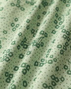 Yeşil Çiçekli Kare Yaka Kabarık Kollu Midi Elbise