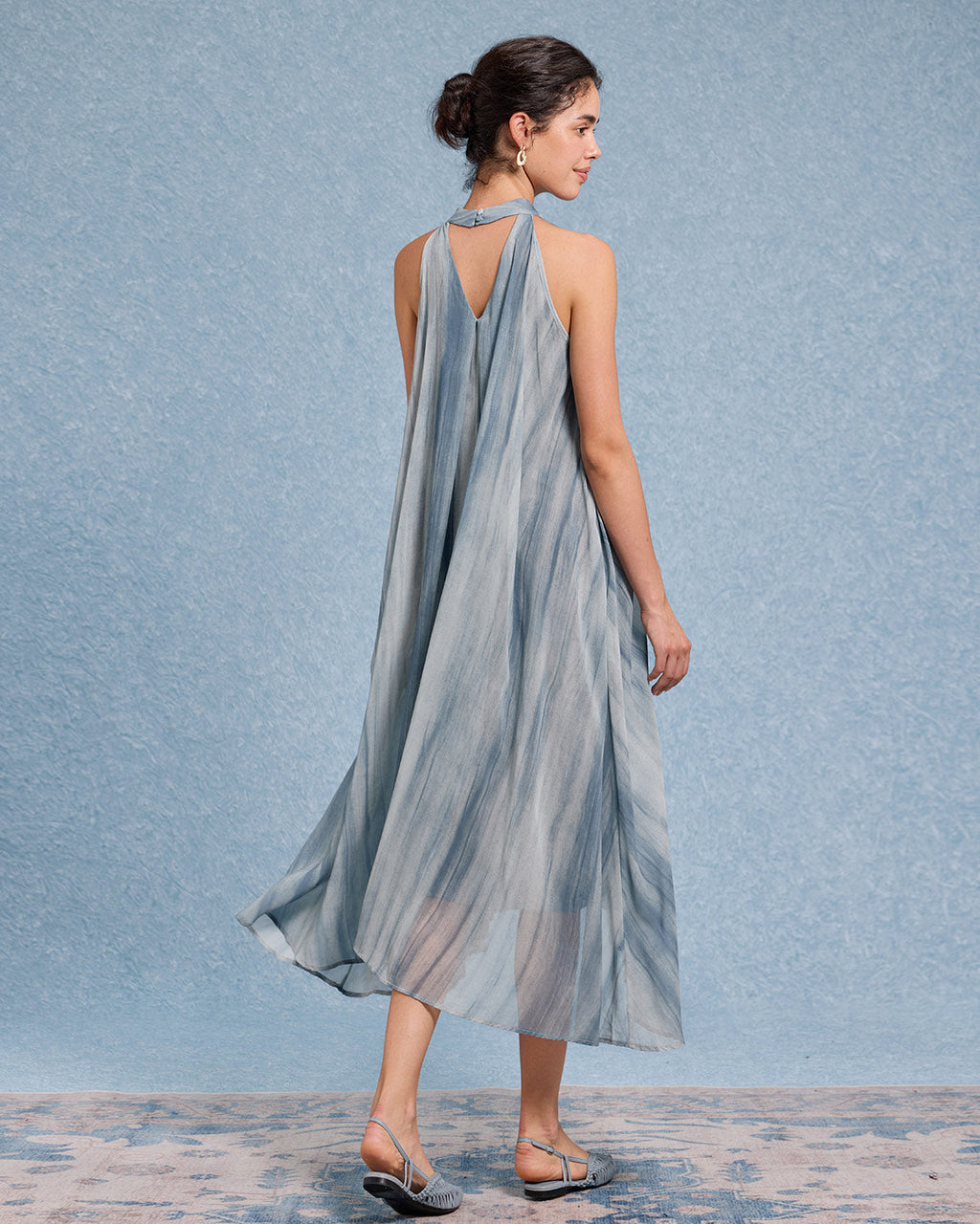 Yeşil Tie Dye V Yaka Kolsuz Midi Elbise