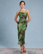 Yeşil Çiçekli Slip Midi Elbise