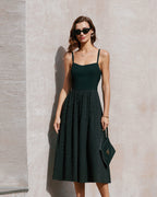 Siyah Kalp Yaka Slip Midi Elbise