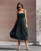 Siyah Kalp Yaka Slip Midi Elbise