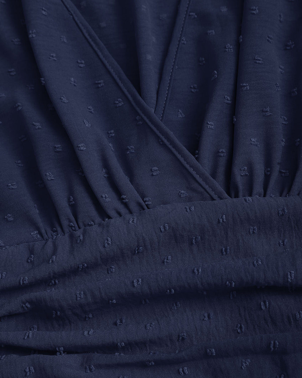 Lacivert Polka Dot Büzgülü Midi Elbise