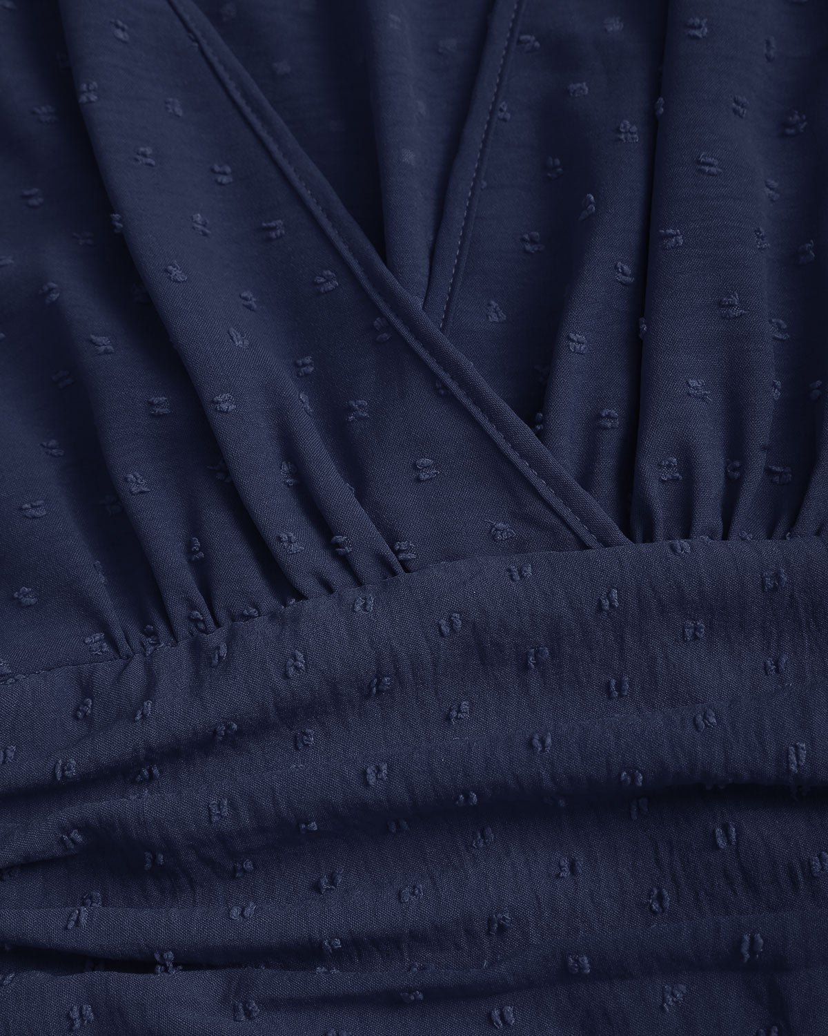 Lacivert Polka Dot Büzgülü Midi Elbise