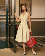 Kayısı Düğmeli Kolsuz Midi Elbise