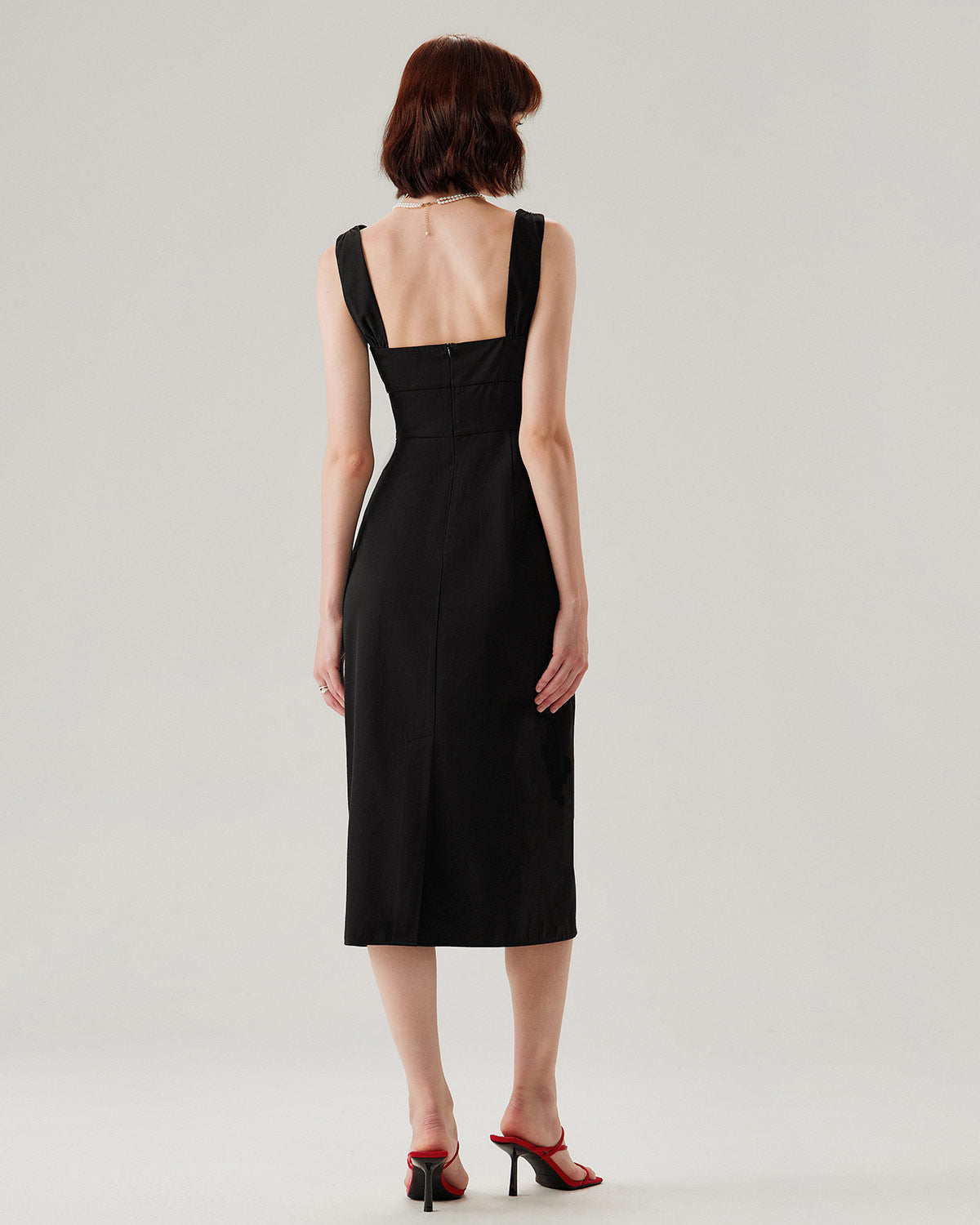 Siyah Fırfırlı Dantelli Slip Midi Elbise
