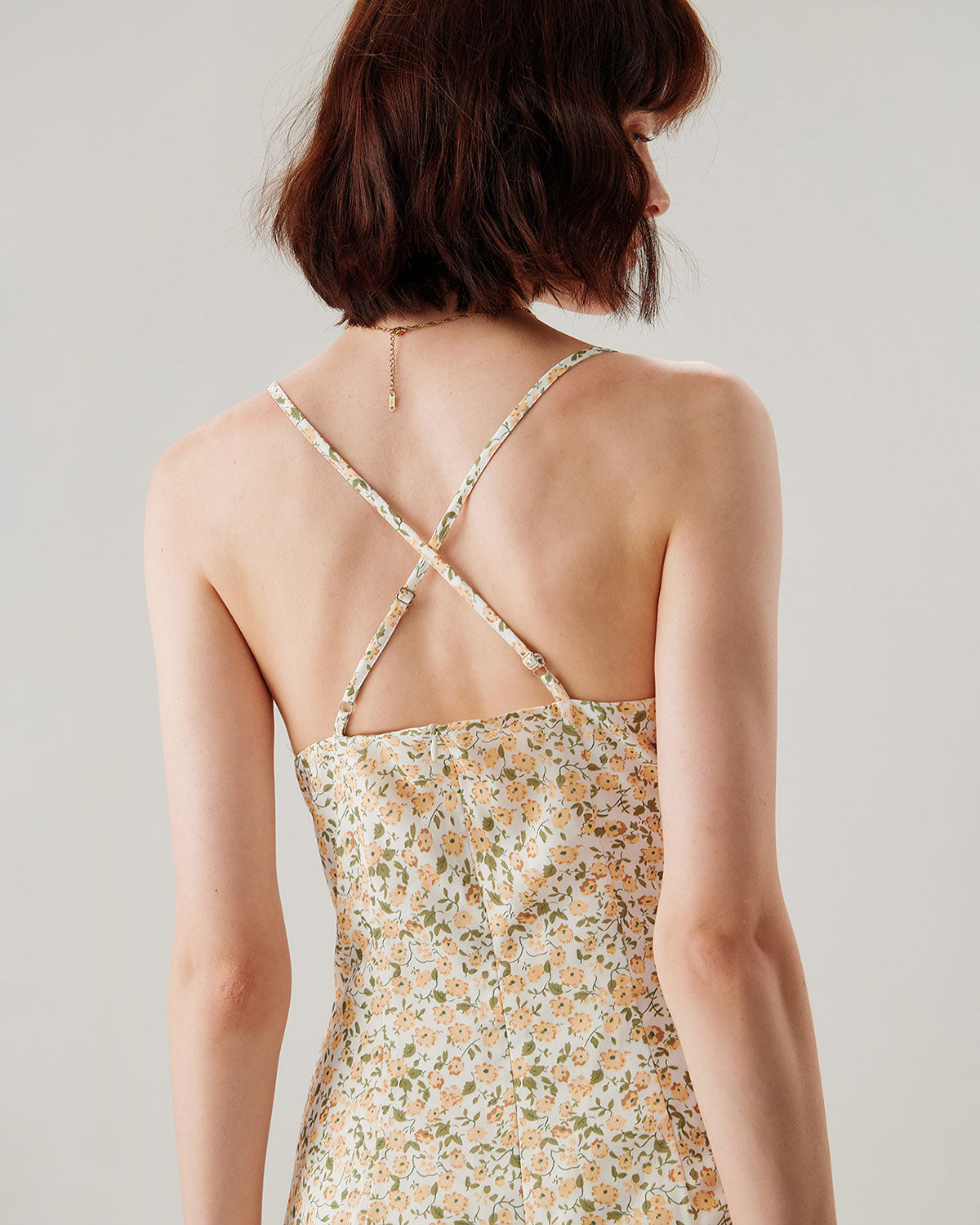 Sarı Çiçekli Dantelli Slip Midi Elbise