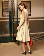 Kayısı Düğmeli Kolsuz Midi Elbise