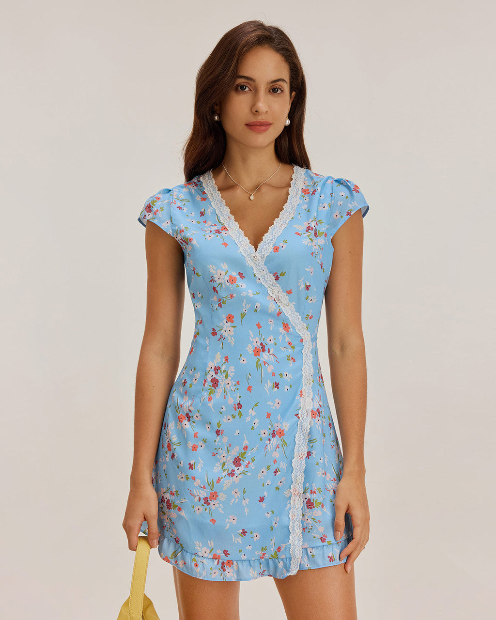 Mavi Çiçekli Mini Elbise