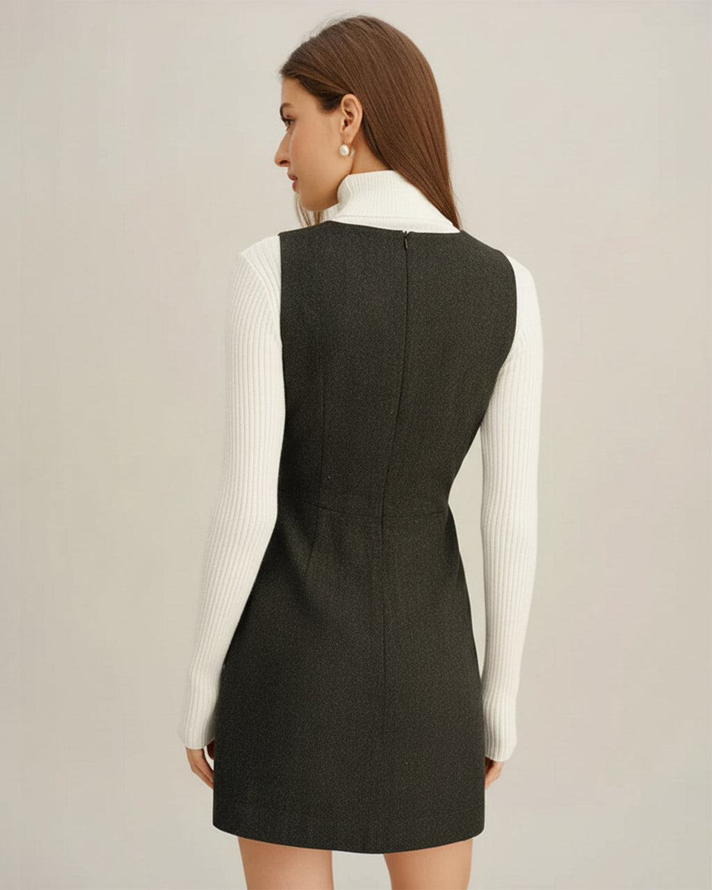 Koyu Yeşil V Yaka Kolsuz Mini Elbise