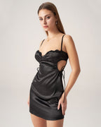 Siyah Dekolteli Slip Mini Elbise