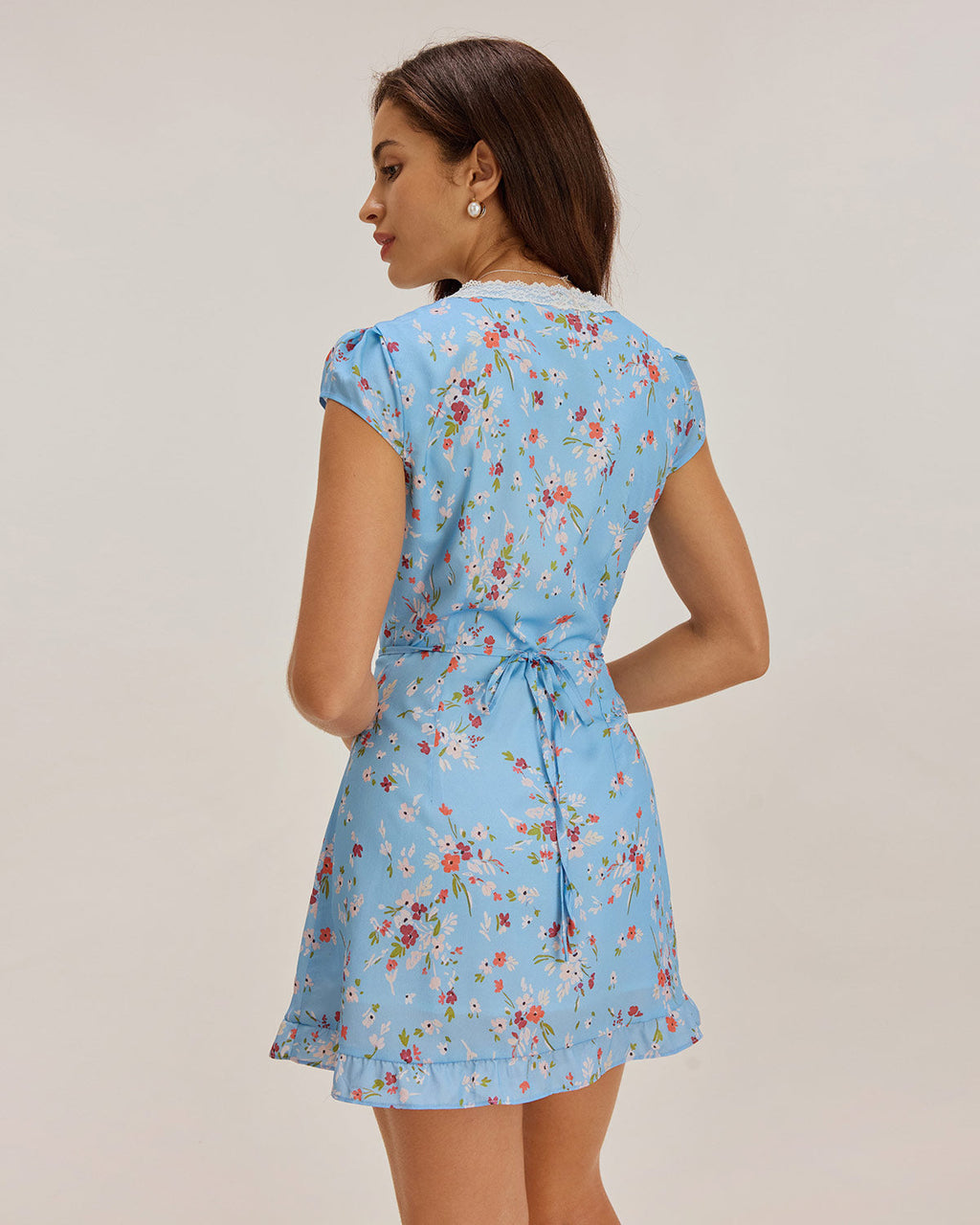 Mavi Çiçekli Mini Elbise