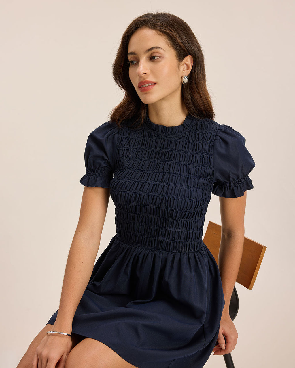 Mavi Büzgülü Mini Elbise