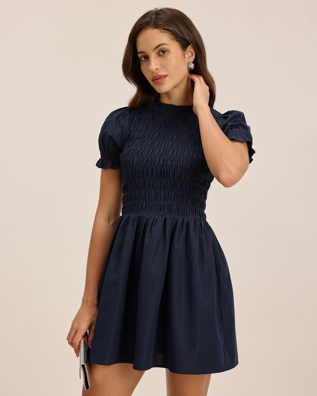 Mavi Büzgülü Mini Elbise