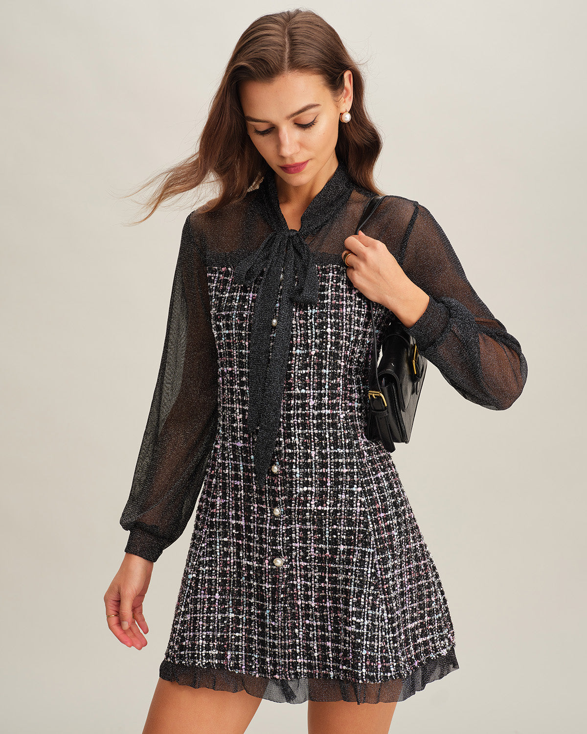 Siyah Şeffaf A-Line Mini Elbise