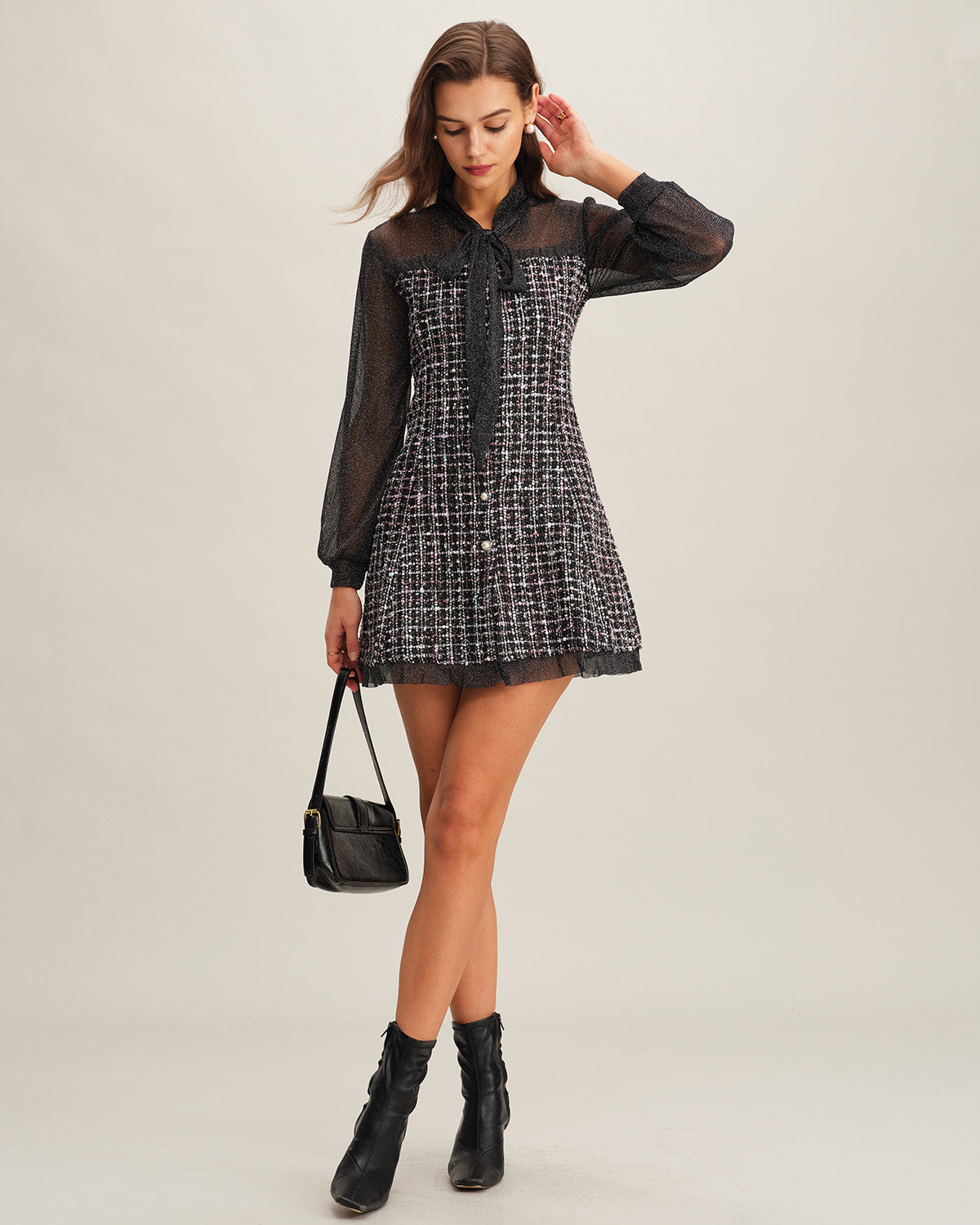 Siyah Şeffaf A-Line Mini Elbise