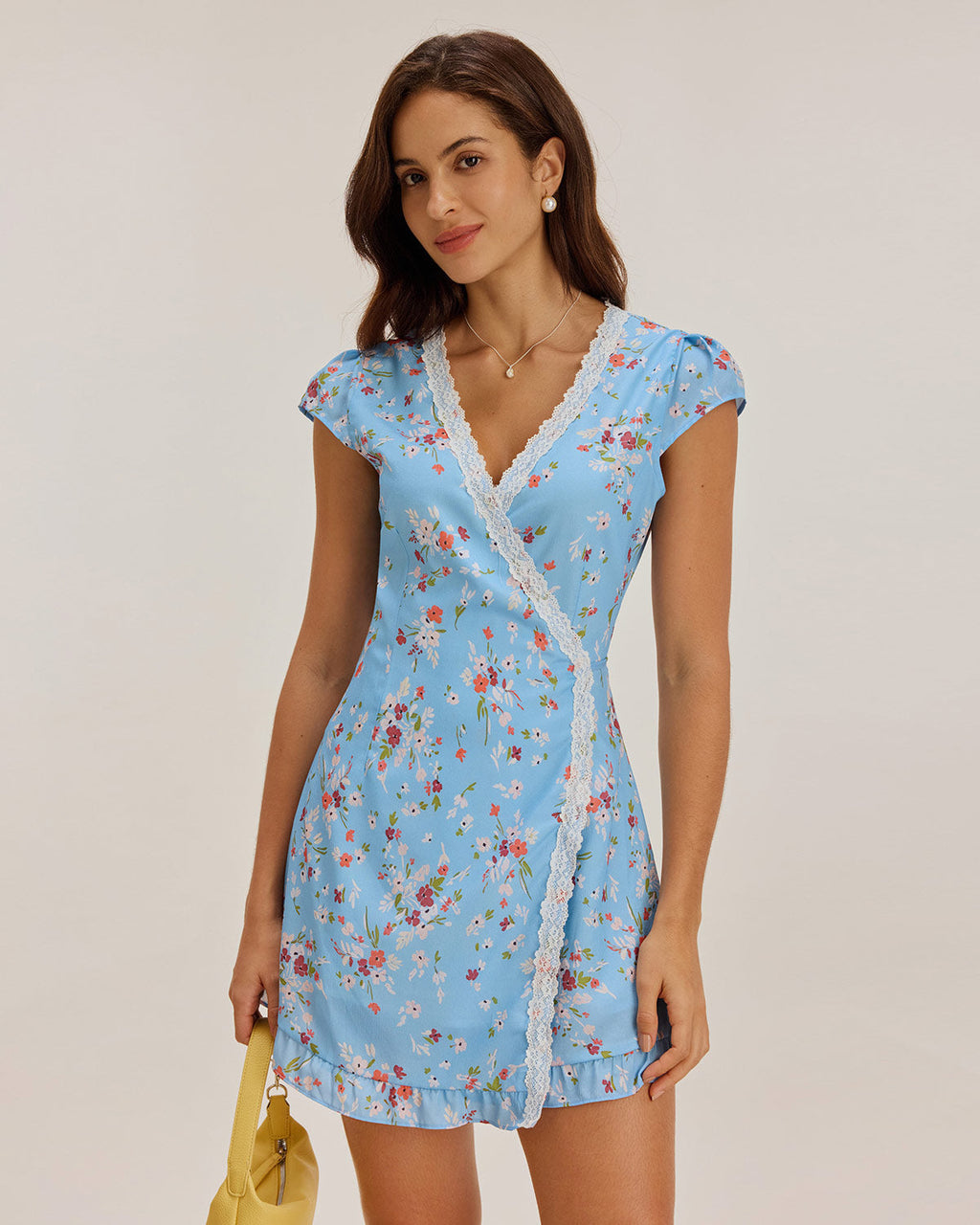 Mavi Çiçekli Mini Elbise
