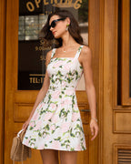 Pembe Çiçekli Dantelli Slip Mini Elbise