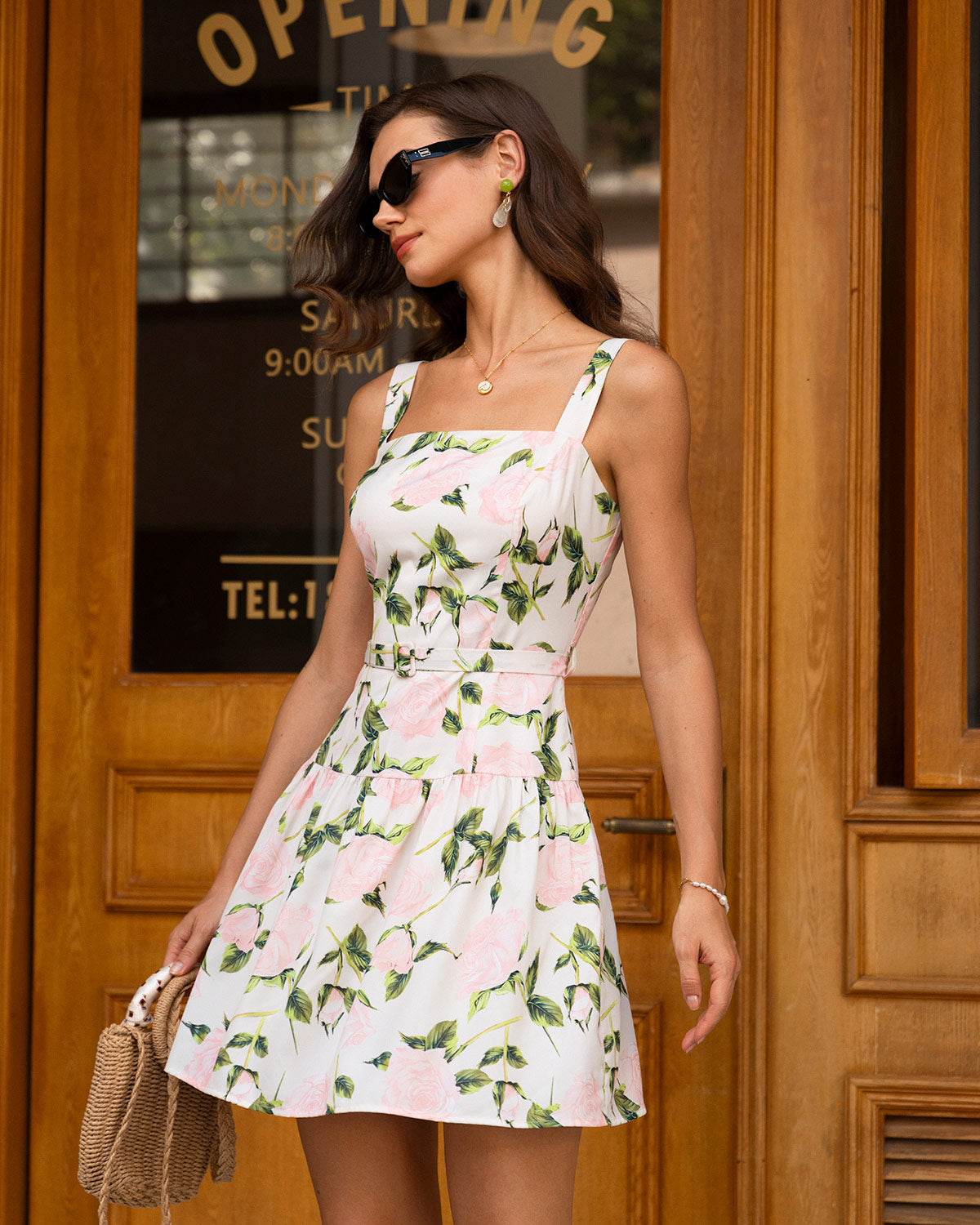 Pembe Çiçekli Dantelli Slip Mini Elbise