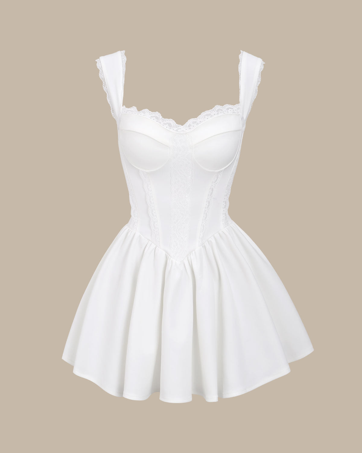 Beyaz Kalp Yaka Korse Slip Mini Elbise