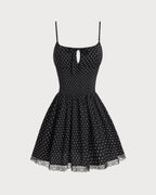 Siyah Puantiyeli Slip Mini Elbise