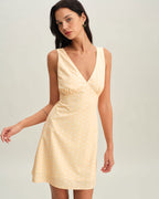 Sarı V Yaka Kolsuz Mini Elbise