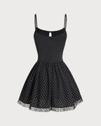 Siyah Puantiyeli Slip Mini Elbise