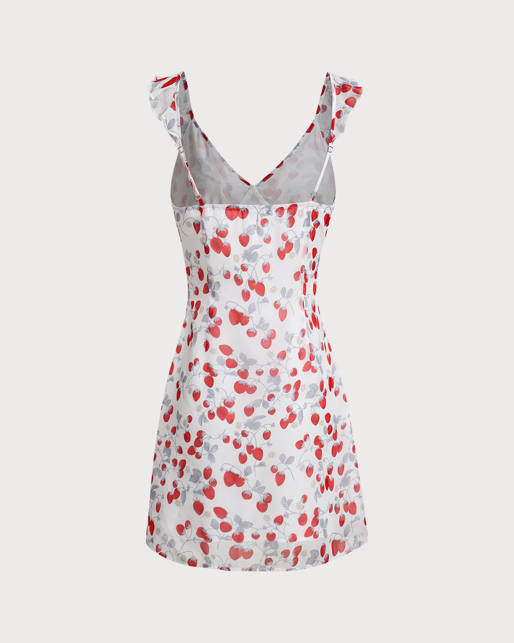 Beyaz Çiçek Desenli V Yaka Fırfırlı Mini Elbise