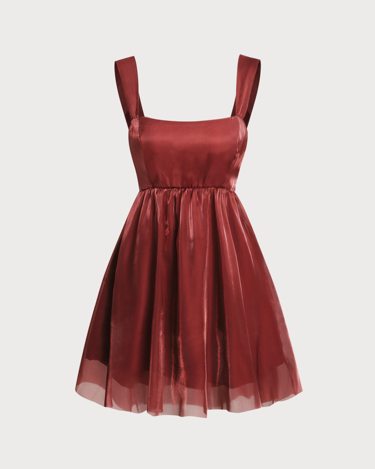 Bordo Kare Yaka Slip Mini Elbise