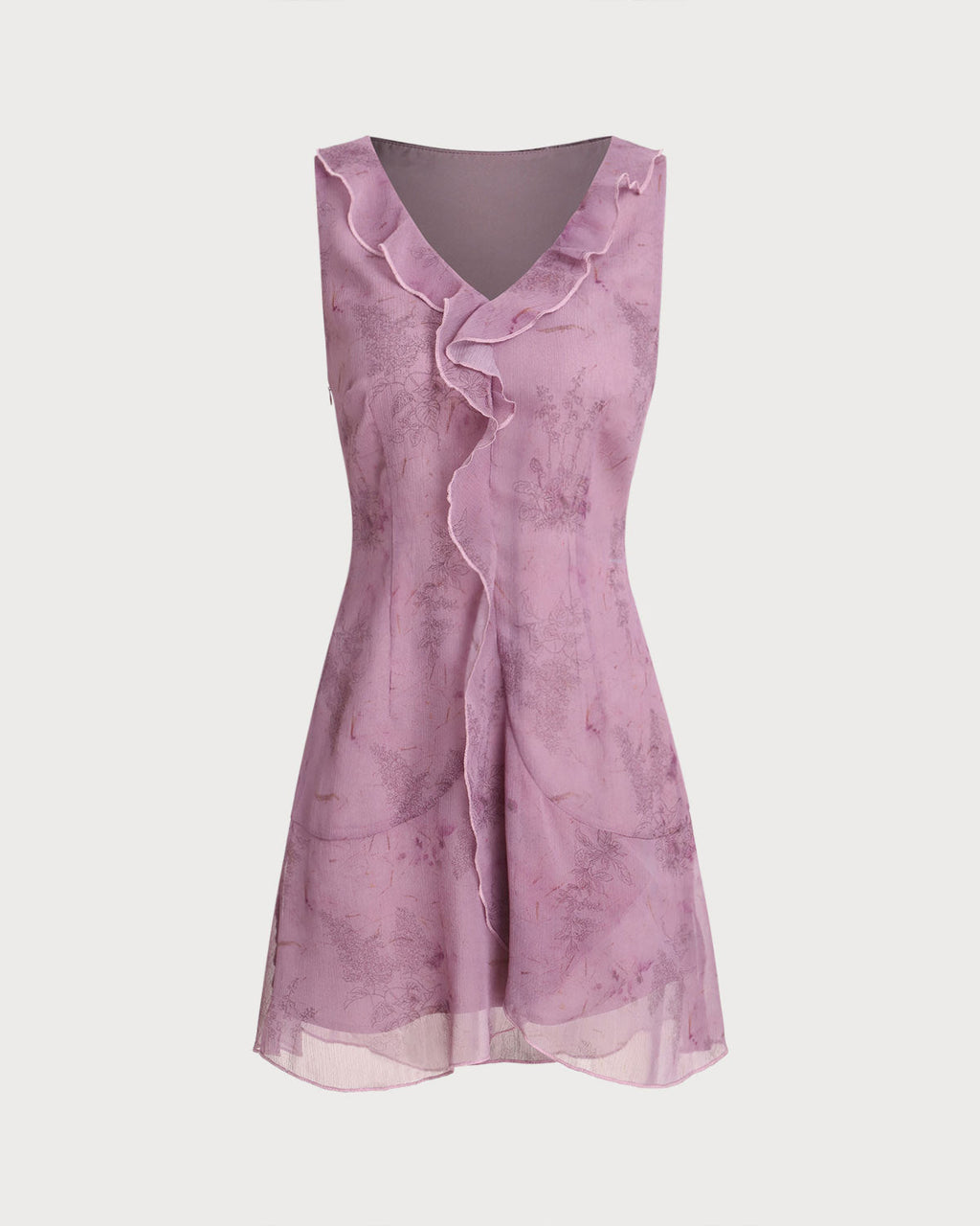 Mor Çiçekli Kolsuz Mini Elbise