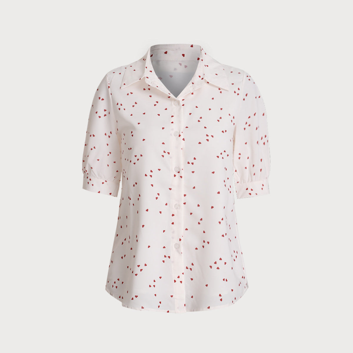 Bej Kalp Desenli Yarım Kol Bluz