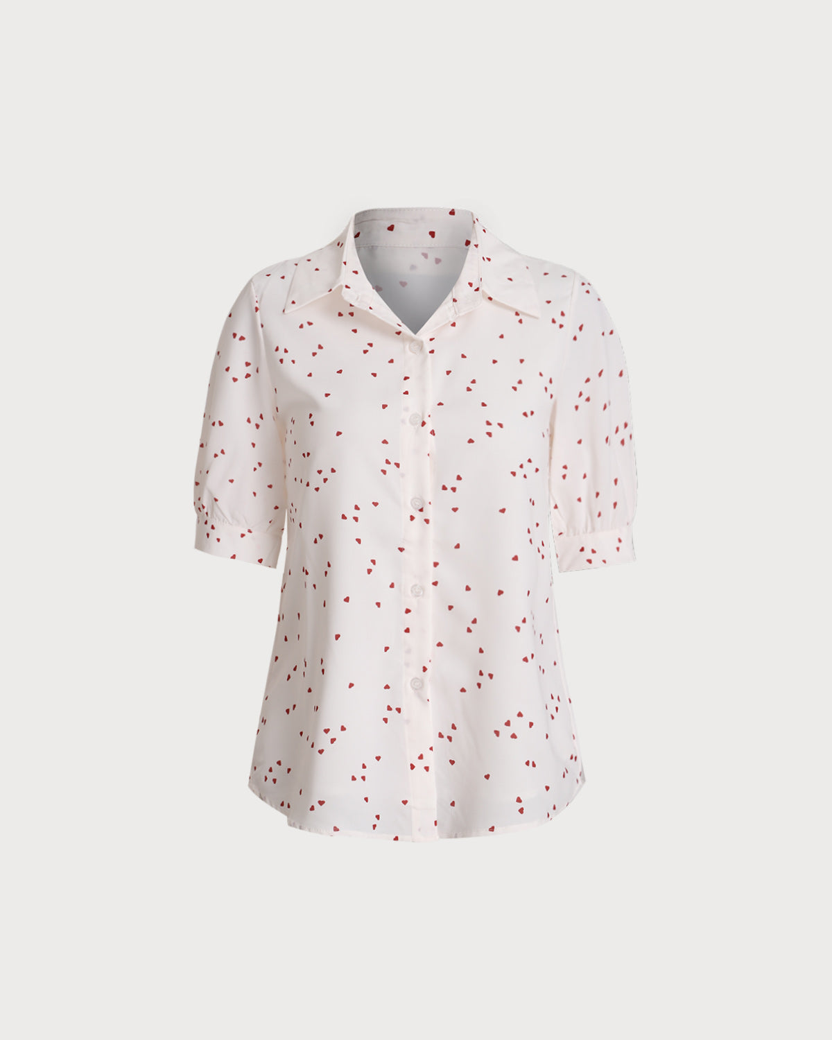 Bej Kalp Desenli Yarım Kol Bluz