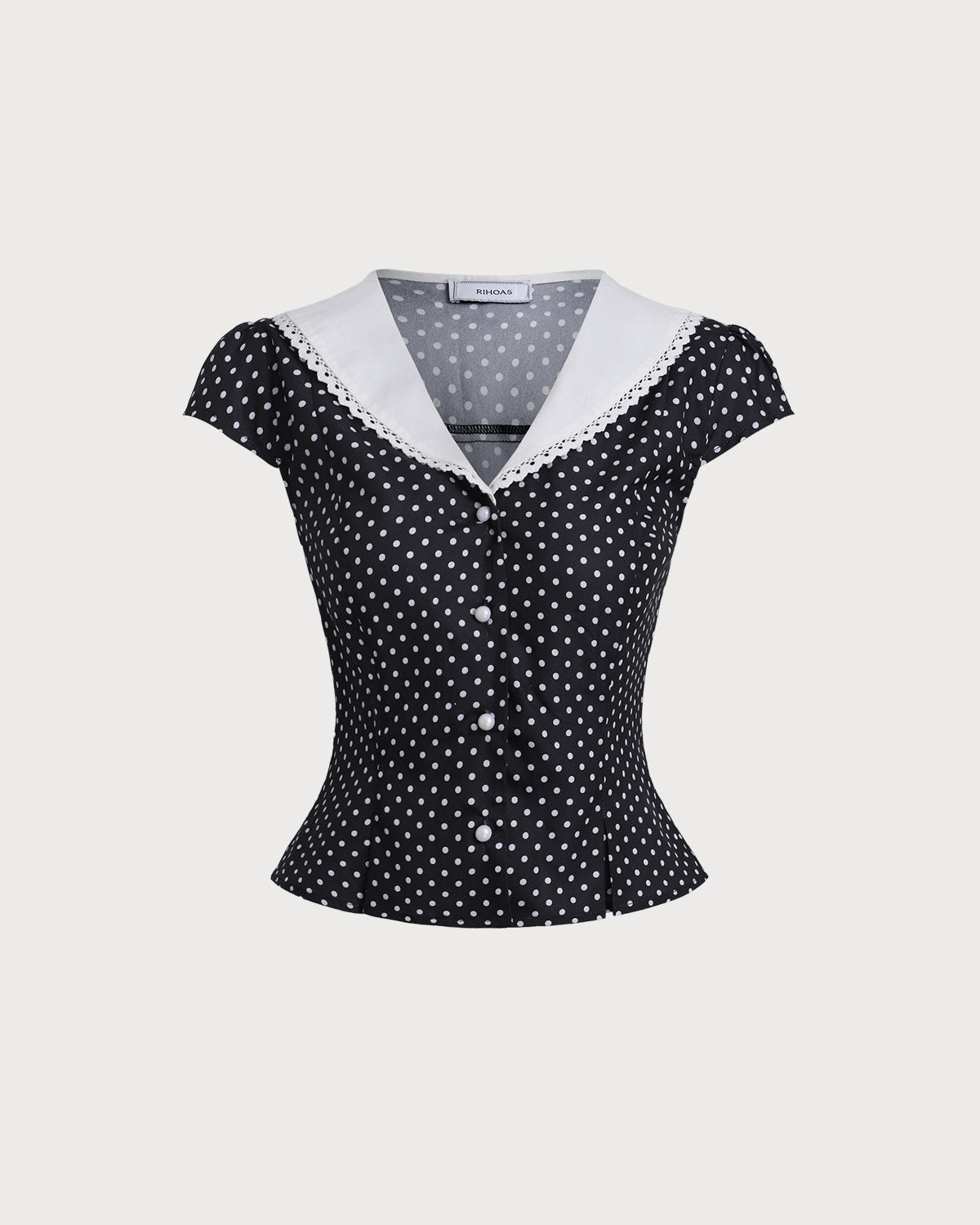 Siyah Polka Noktalı Kısa Kollu Gömlek