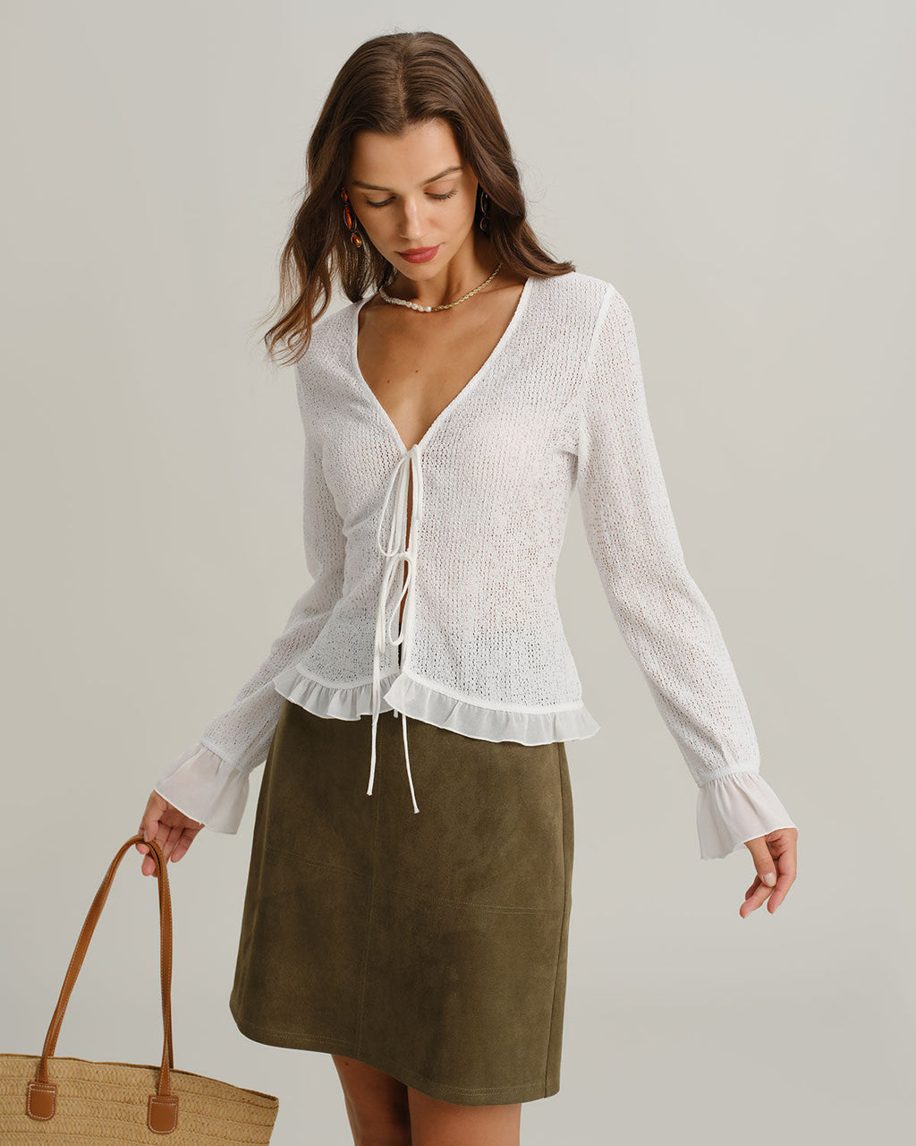 Yeşil Süet Düz Mini Etek