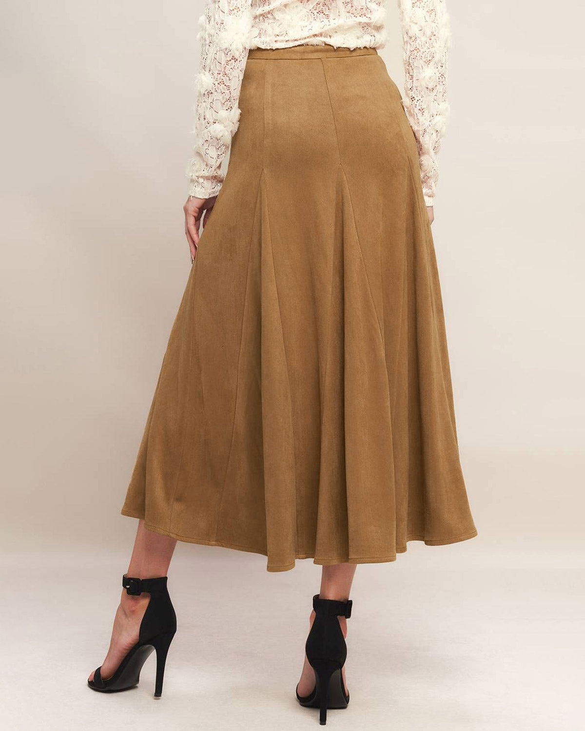 Kahverengi Doğal Bel A-Line Midi Etek