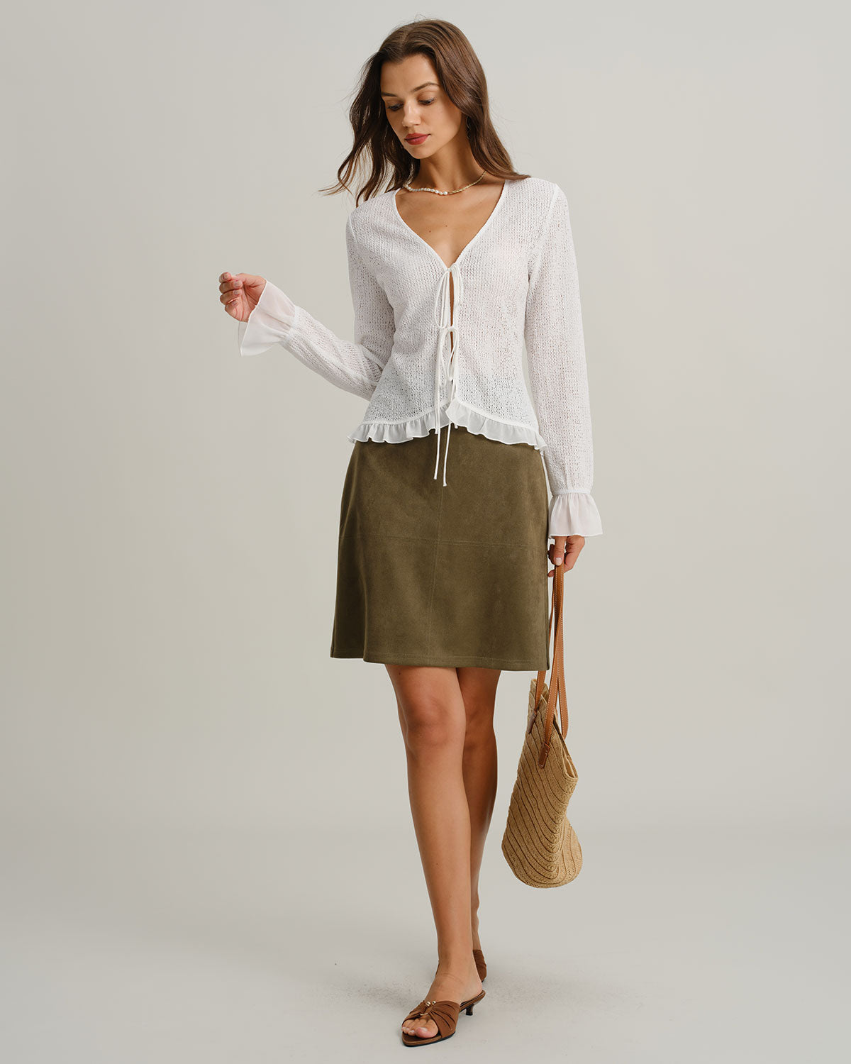 Yeşil Süet Düz Mini Etek