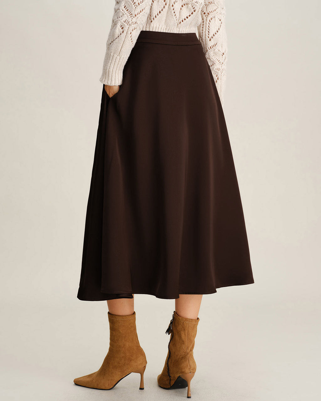 Kahverengi A-Line Pileli Midi Etek