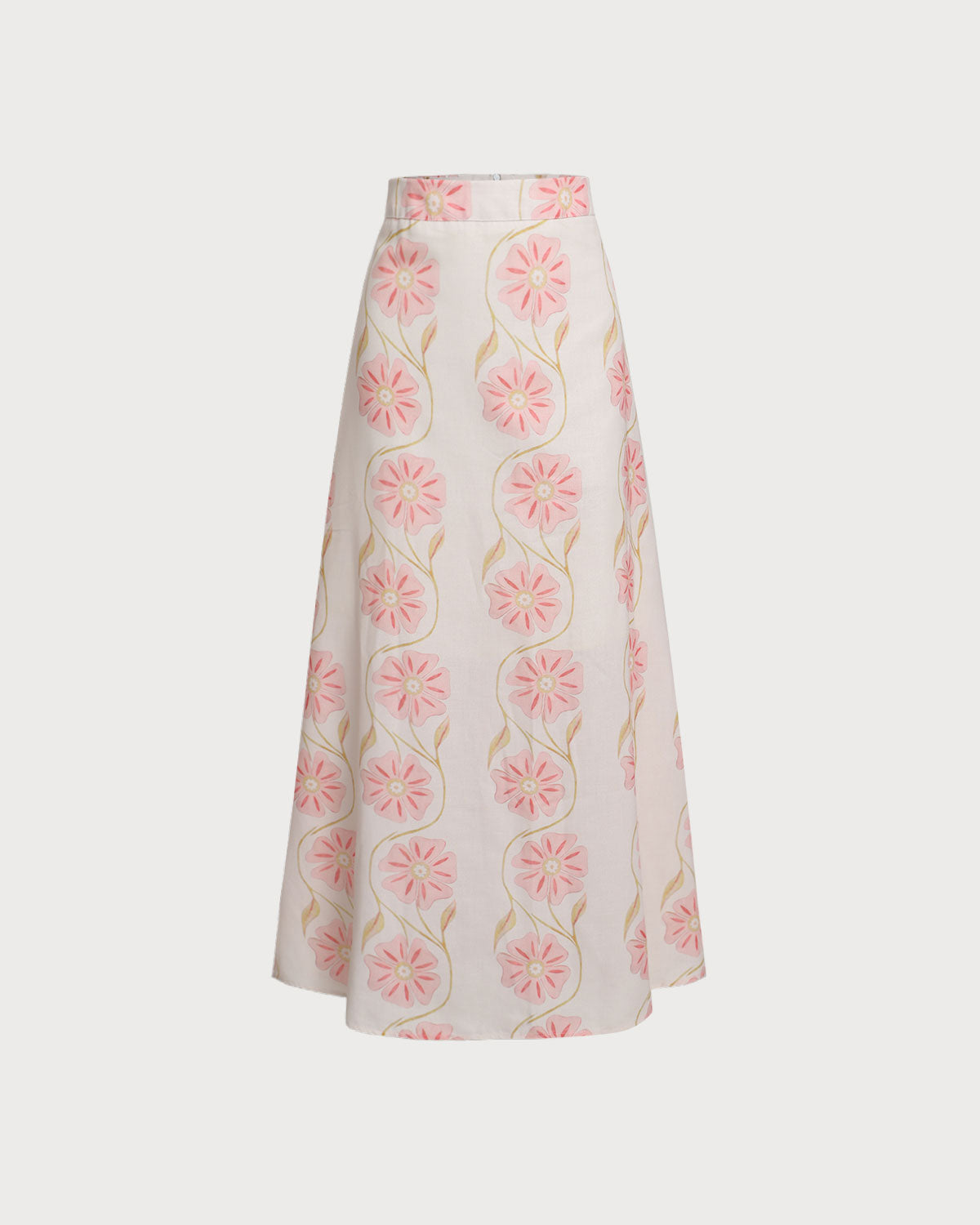 Pembe Çiçekli Kloş Midi Etek