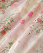 Pembe Çiçekli Beli Lastikli A Kesim Midi Etek