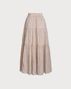 Pembe Çiçekli Beli Pileli Midi Etek