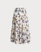 Kayısı Çiçek Beli Lastikli A Kesim Midi Etek