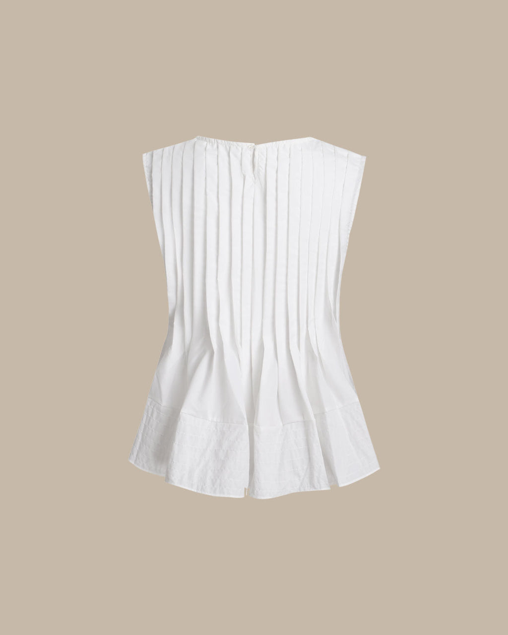Beyaz Yuvarlak Yaka Pileli Tank Top