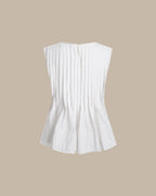 Beyaz Yuvarlak Yaka Pileli Tank Top