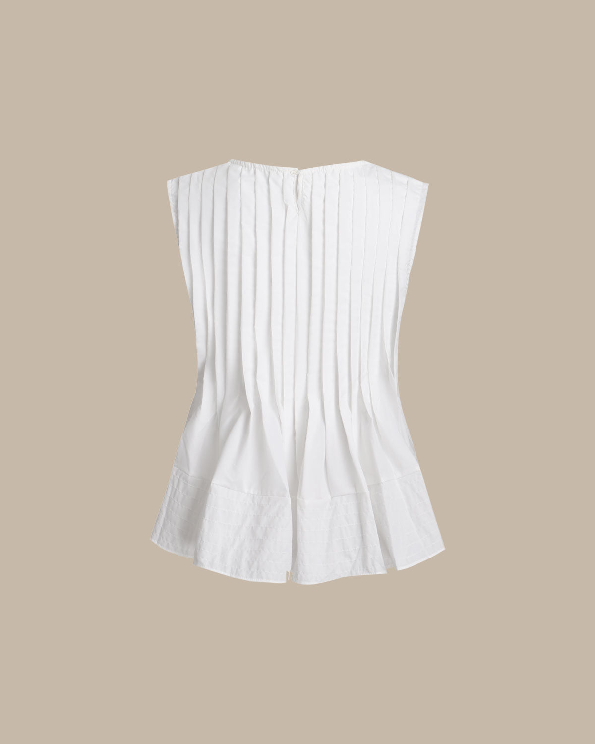 Beyaz Yuvarlak Yaka Pileli Tank Top