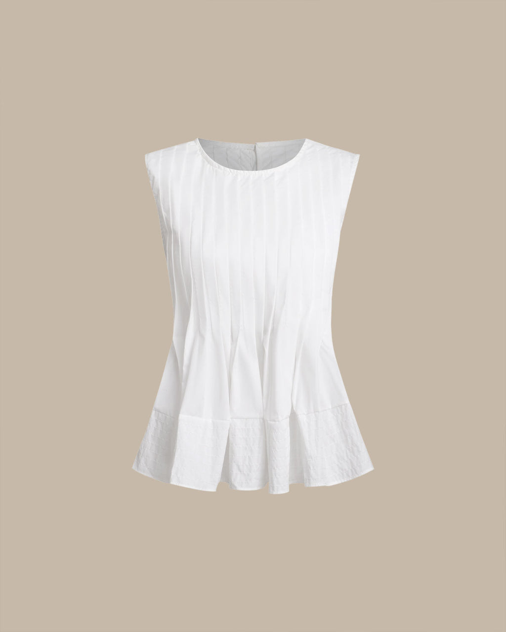 Beyaz Yuvarlak Yaka Pileli Tank Top