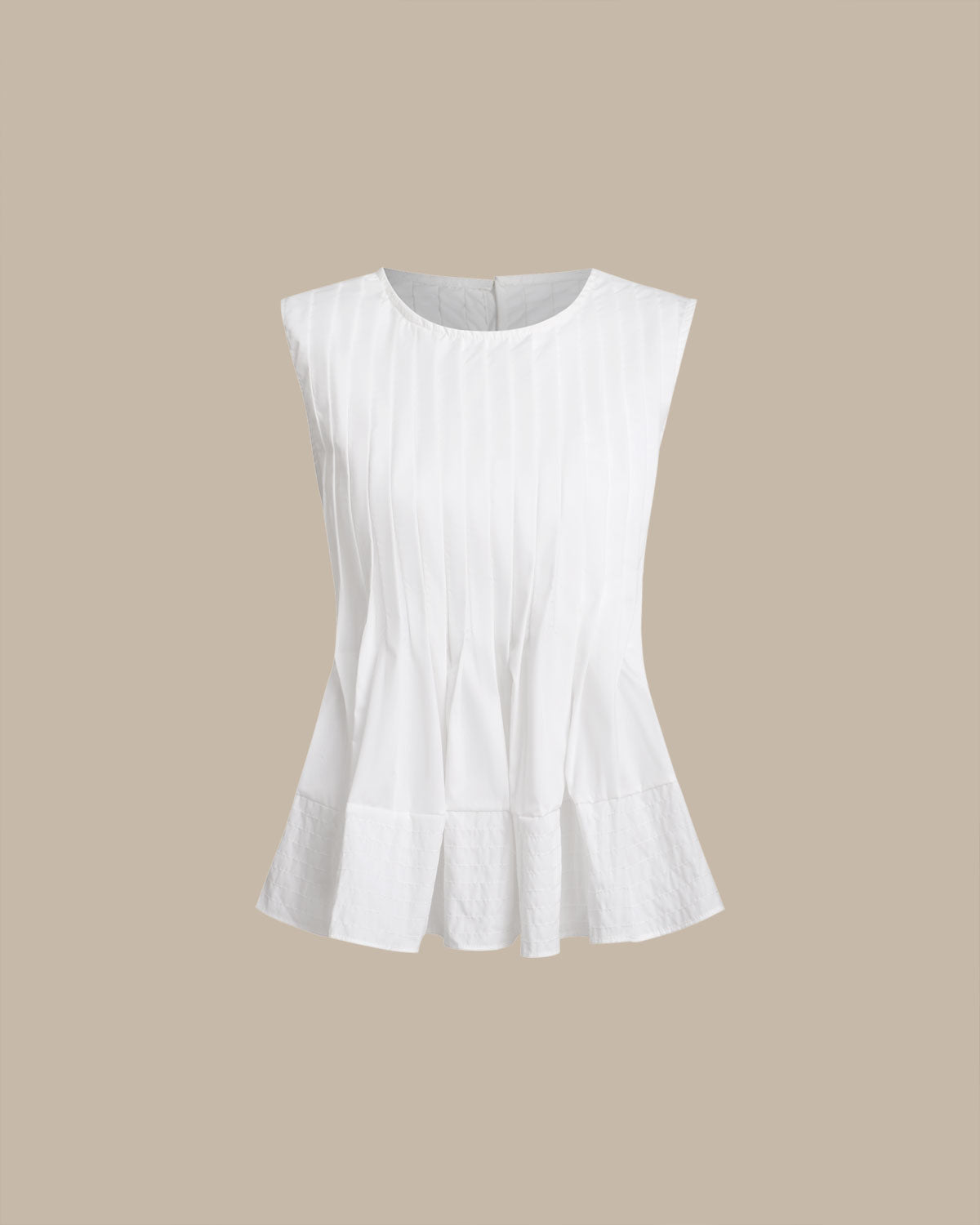 Beyaz Yuvarlak Yaka Pileli Tank Top