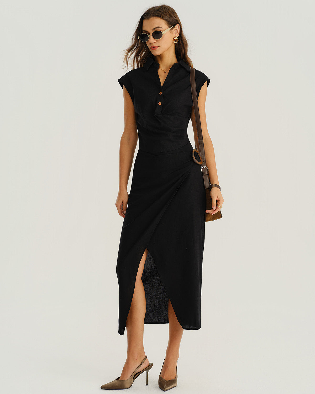 Siyah Kapüşonlu Düğmeli Bluz