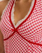 Kırmızı Kareli Askılı Tank Top