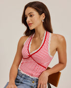 Kırmızı Kareli Askılı Tank Top